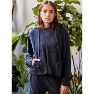 FREE PEOPLE Radiant Terry Hoodie Small S Black Cropped Pullover Athleisure Yoga